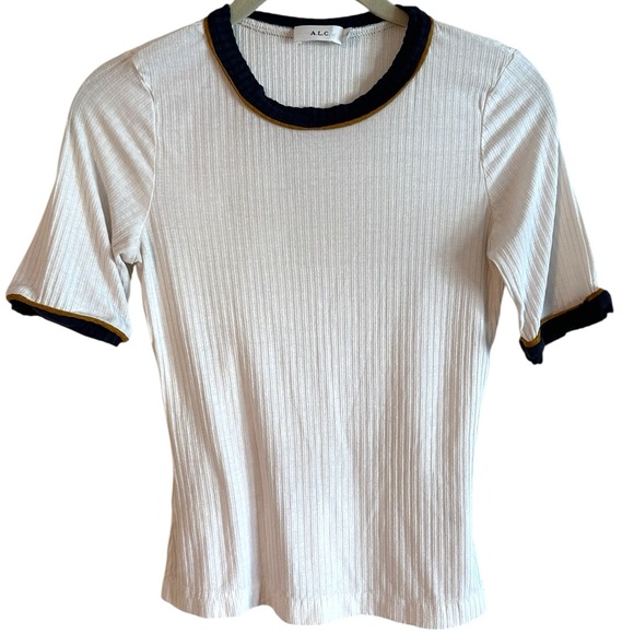 A.L.C. White Navy Blue Ribbed Knit Top m - Picture 4 of 9